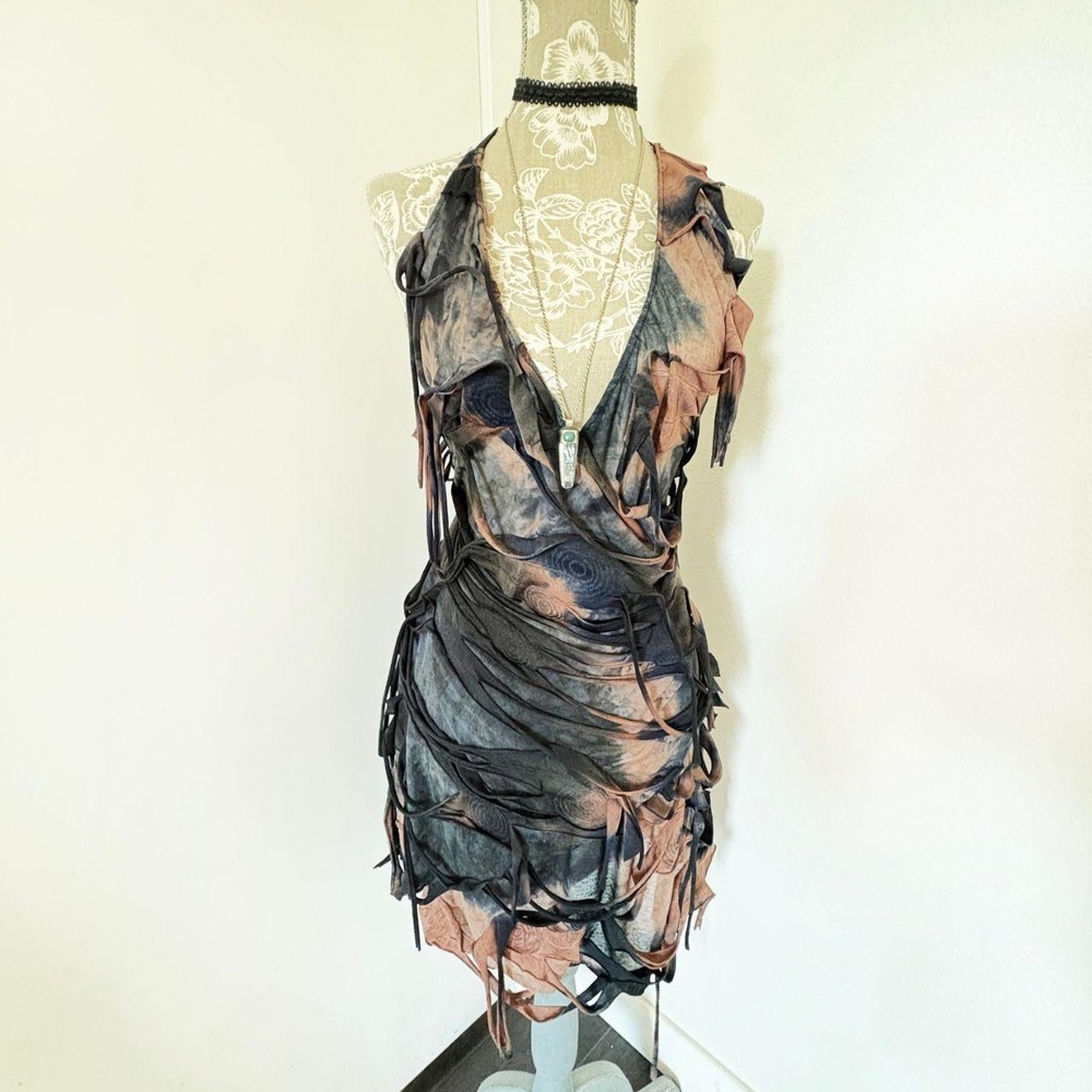 Shein Curve Deconstructed Shredded Mini Dress, Tie Dye Print, Plus Size 3XL - Picture 1 of 6